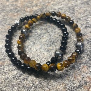 Lokai Onyx & Tiger’s Eye Bracelets (Pair) - Size Large